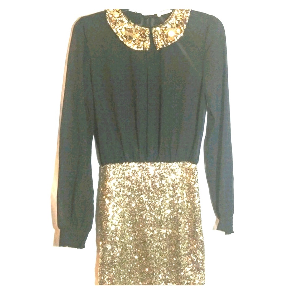 Mustard Seed Black Sheer  and Gold sequin dress